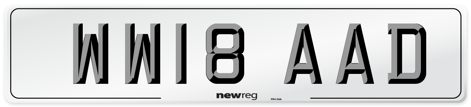 WW18 AAD Number Plate from New Reg